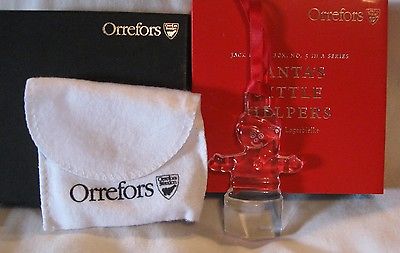 Orrefors Crystal Ornament Jack in Box Santa Helper NIB NEW Undated Lagerbielke