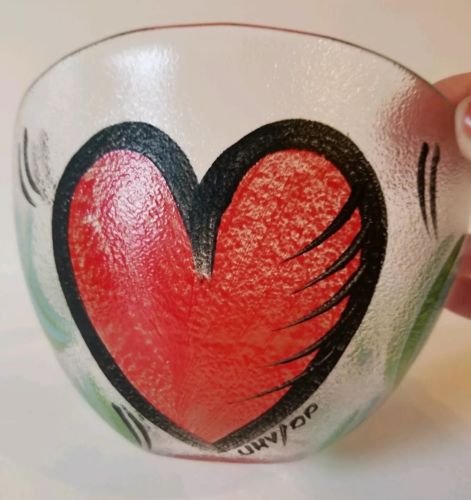 Kosta Boda Glass Heart Bowl Signed Ulrica Hydman Vallien Hand Painted Valentine