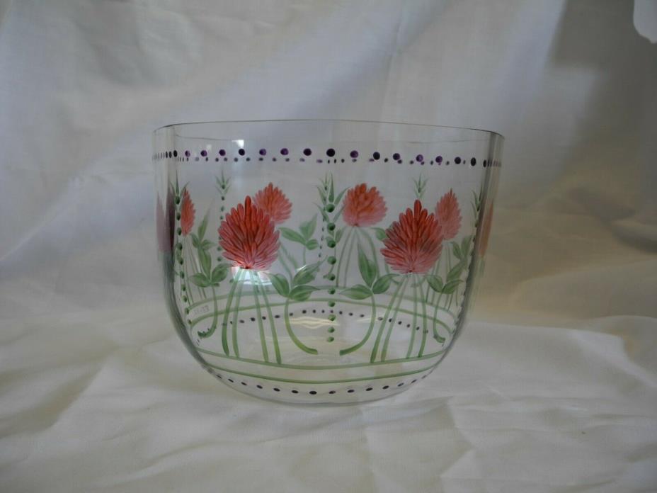 Orrefors Maja Octogon Vase Bowl HP Floral Signed Eva England NS 7