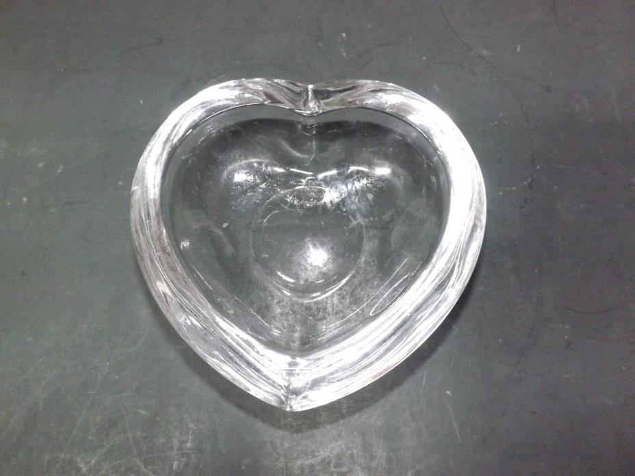 ORREFORS LABELED SIGNED HEAVY CRYSTAL ART GLASS HEART SHAPE DISH BOWL RARE FIND