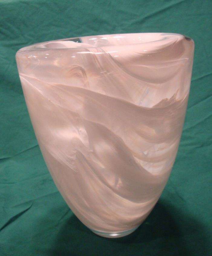 Kosta Boda Anna Ehrner Atoll White Swirled Glass Vase 7-1/2in