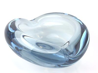 Stunning Rare Blue LUTKEN HOLMEGAARD Signed Danish Art Glass Ashtray Dish VTG