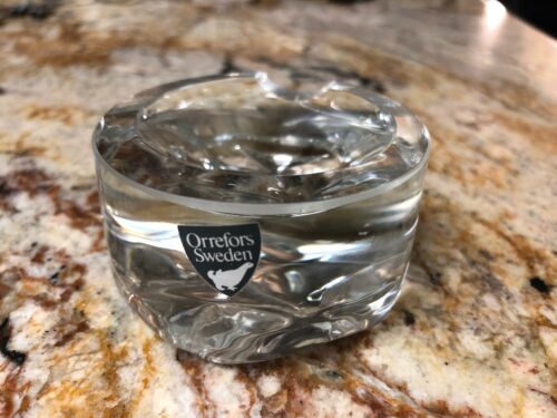 Vintage ORREFORS Sweden Cigar Heavy Crystal Art Glass Ashtray