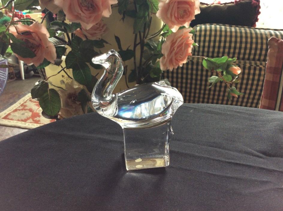 ORREFORS Crystal Duck  Animal Figurine Sweden Signed Paperweight 4 1/2