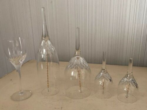 Set 5 ORREFORS Sweden “PRELUDE” Crystal Wine Glasses Flute Bells, Port Glass I