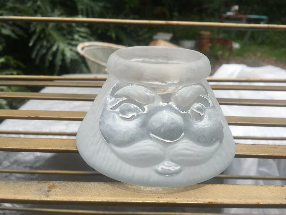 Rare Santa Claus Candle holder Nybro Sweden Handmade Frosted Crystal Art Glass