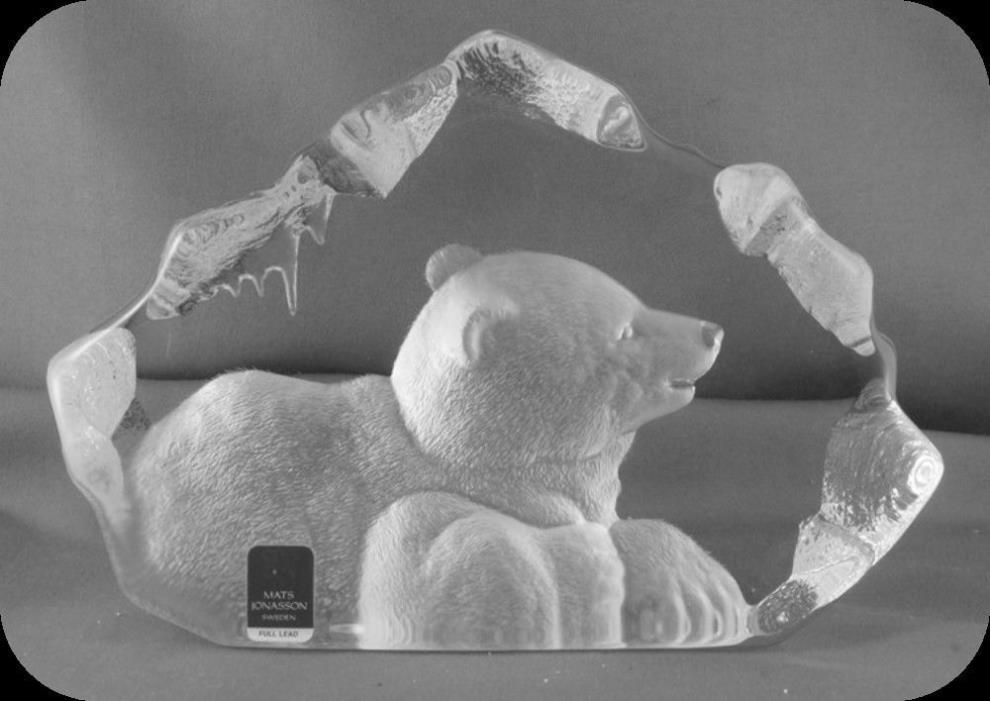 Signed Mats Jonasson Polar Bear Cub Paperweight Signed