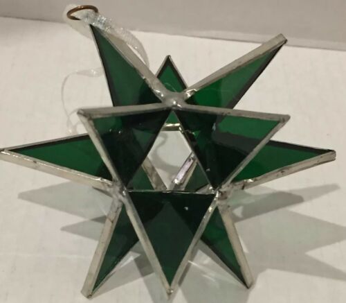 Handmade Stained Glass Green Star Christmas Ornament