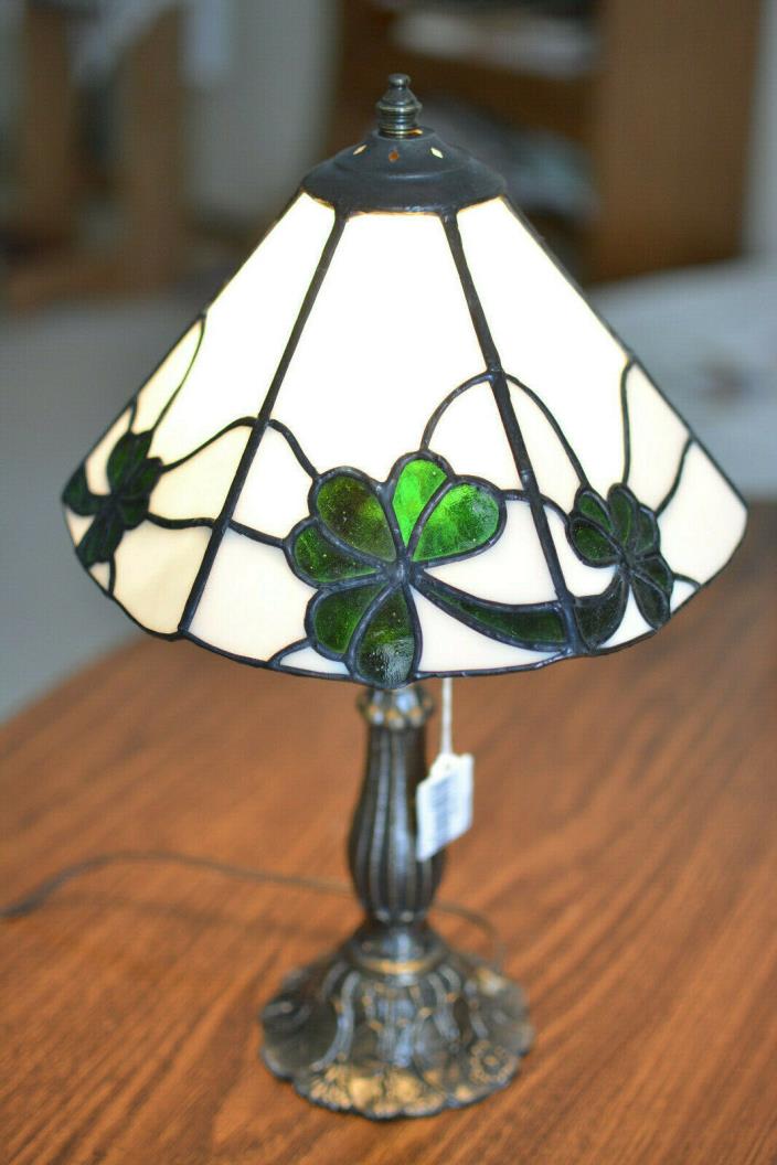 Stained Glass Shamrock St. Patrick's Lamp Shade on a Lamp Base