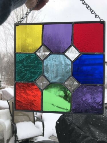 Multi Colored Stained Glass With Sparkly Beveled Glass Inset Squares