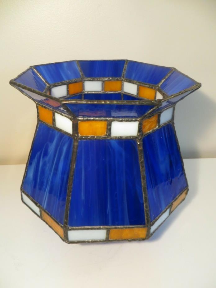 LARGE Leaded Stained Glass Slag Candle Holder Cobalt Blue Handmade One-Of-A-Kind