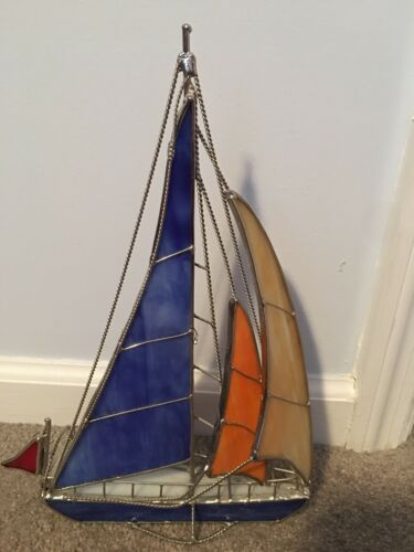 VINTAGE Stained Glass Sailboat