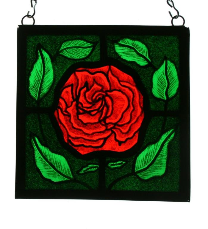 Stained Glass,Hand Painted,Kiln Fired Red Rose, #1406-04