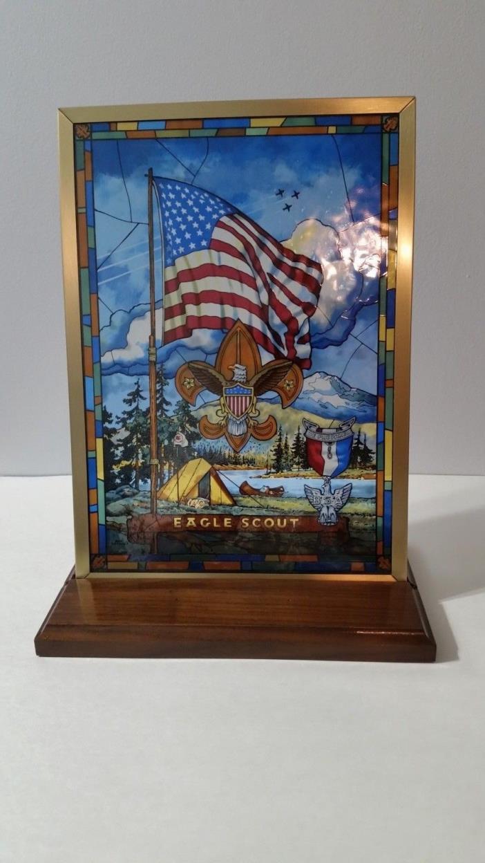 Boy Scout Memorabilia Eagle Scout Stained Glass Tableau With Base - Jack Woodson