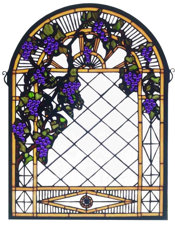 Stained Glass Grape Diamond Trellis Stained Glass Hanging Panel