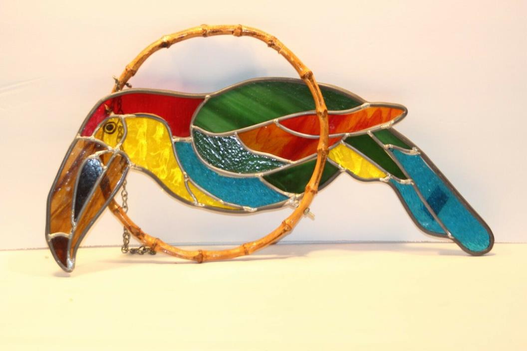 Large Stained Glass Macaw Perched Hanging Welded Figure ART 18