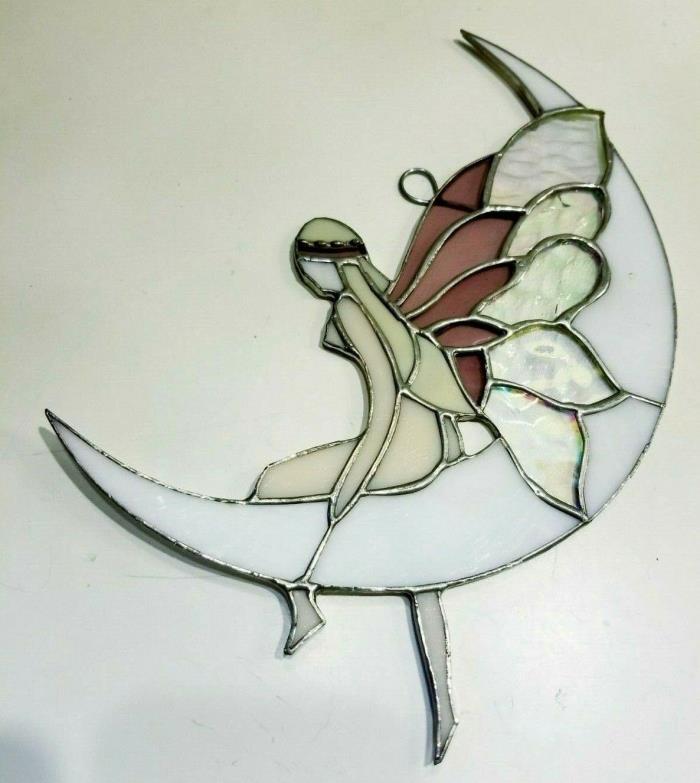 Handmade Stained Glass Sun Catcher Fairy Nympth Swinging on The Moon Mystical