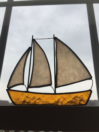 Sailboat Suncatcher Stained Glass Boat Ship Ocean Cottage Marine Decor