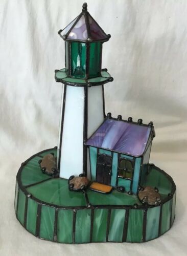 Stained Glass Lighthouse, No Light, Stands 9” Tall