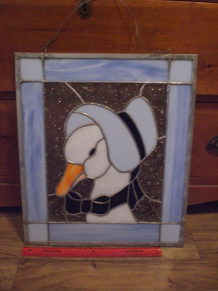 Vintage Stained Glass- Goose with Bonnet Wall Hanging Blue-Adorable