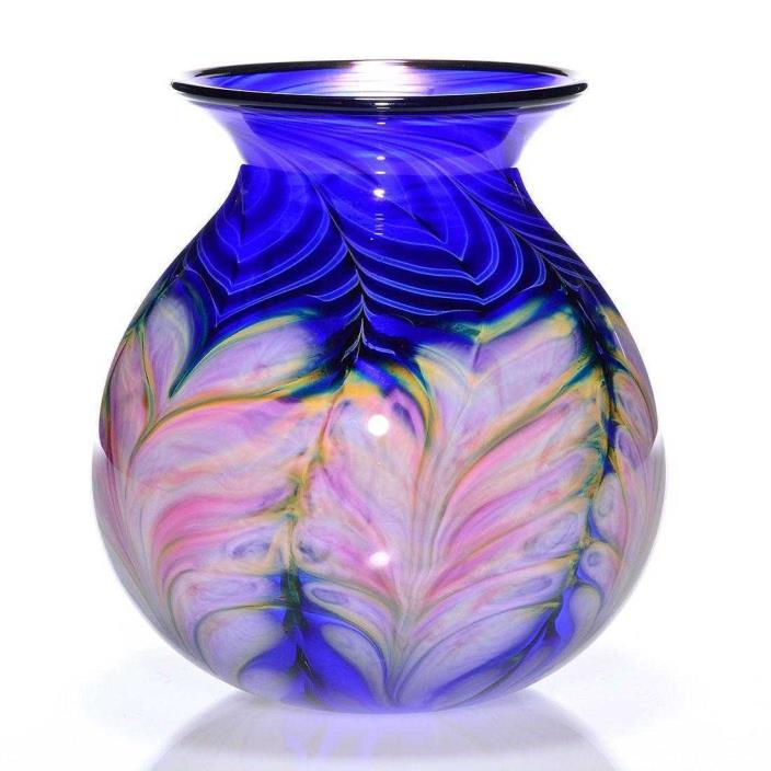 Daniel Lotton Heavy Large Art Glass Vase Cobalt And Pink Signed and Dated