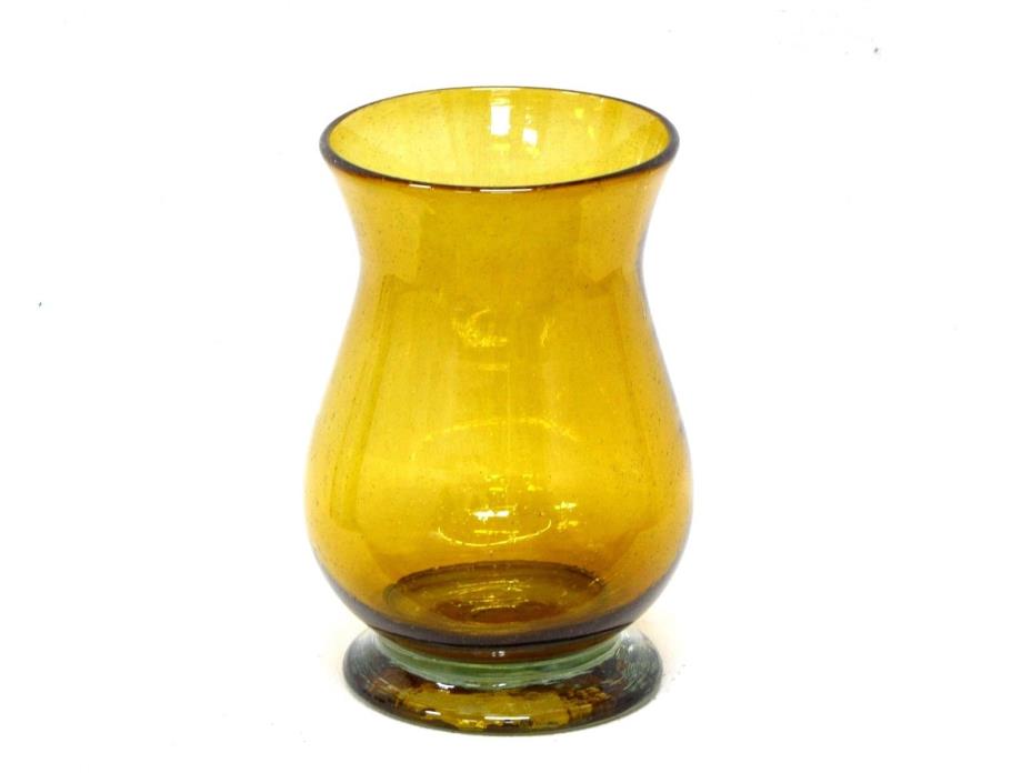 Large Hand Blown Amber Yellow Pedestal Vase Mexican Artisan Glass