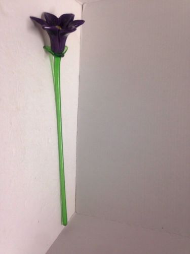 Vintage Handblown Art Glass Long Stemmed Purple Lilly Flower Stem 17 3/4