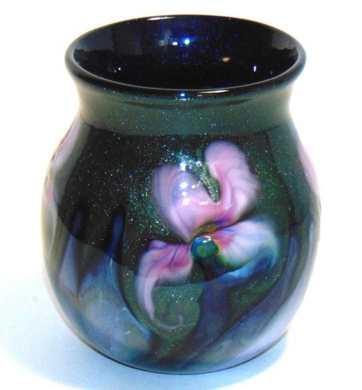 Charles Lotton Multi Flora Art Glass Vase Signed and Dated
