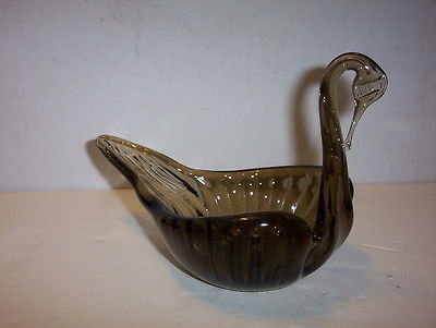 Vintage Hand Blown Swan Murano Style Candy Dish Bowl
