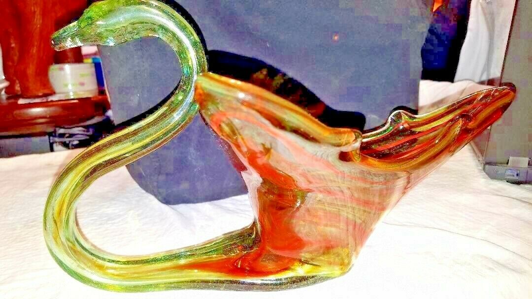 VTG SWAN ART GLASS HAND BLOWN MID CENTURY CENTERPIECE BOWL SOONER Or Ozark