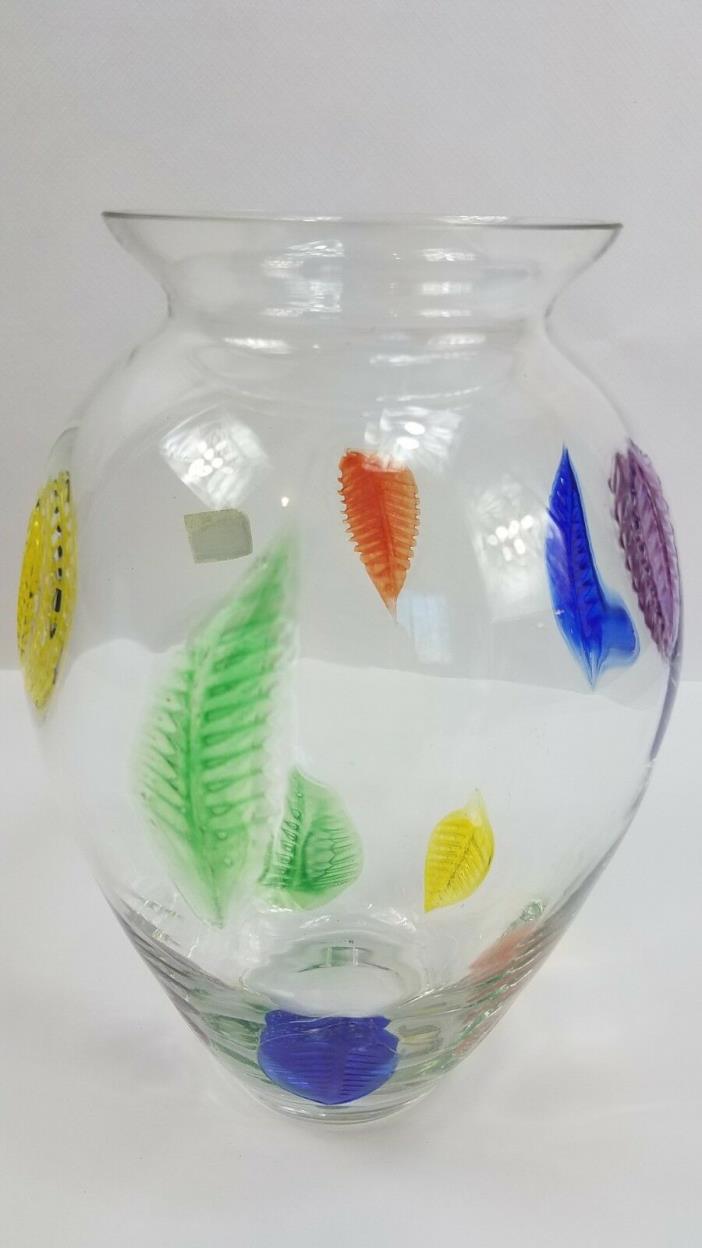 DANSK BURCHETTA 10.25” Handblown Glass Vase Multi-colored Leaves With Label