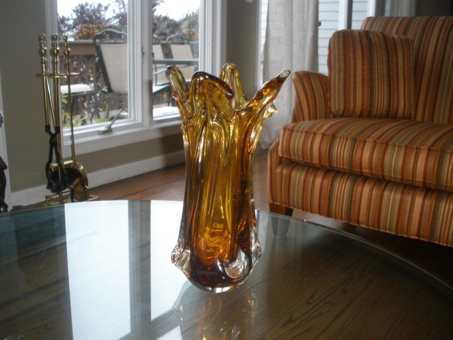 Large Size Vintage Murano Free-formation Submerged Glass Vase 11 1/2