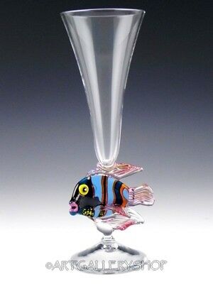 1991 Eric Brakken Studio Art Glass TROPICAL FISH GOBLET