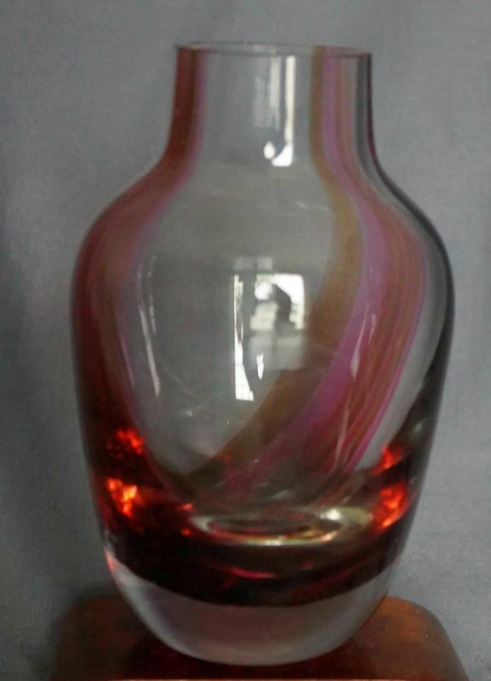 Vintage Studio Hand Blown Glass Art Red Purple Bud Vase 5” High