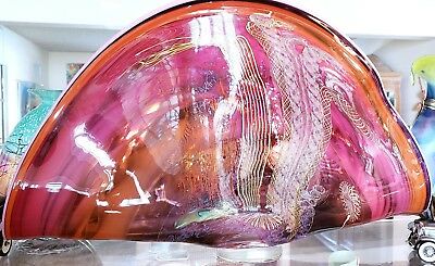 SUPERB !!! NOWAK & HAWTHORNE LARGE ART GLASS FAN VESSEL - 25 x 17 - SIGNED