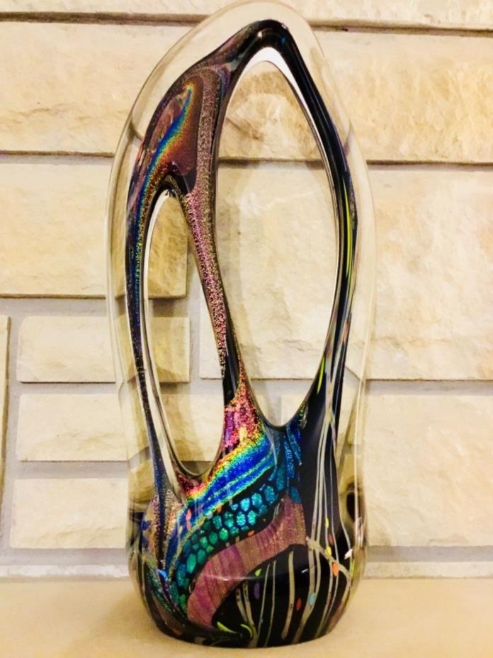Rollin Karg Dichroic Art Glass Signed Double Hole (Two Hole) Sculpture