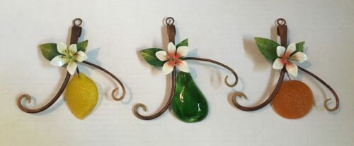 Lot of 3 Fruit Glass Hanging Wall Ornament Glossy With Flower Home Decor Kitchen