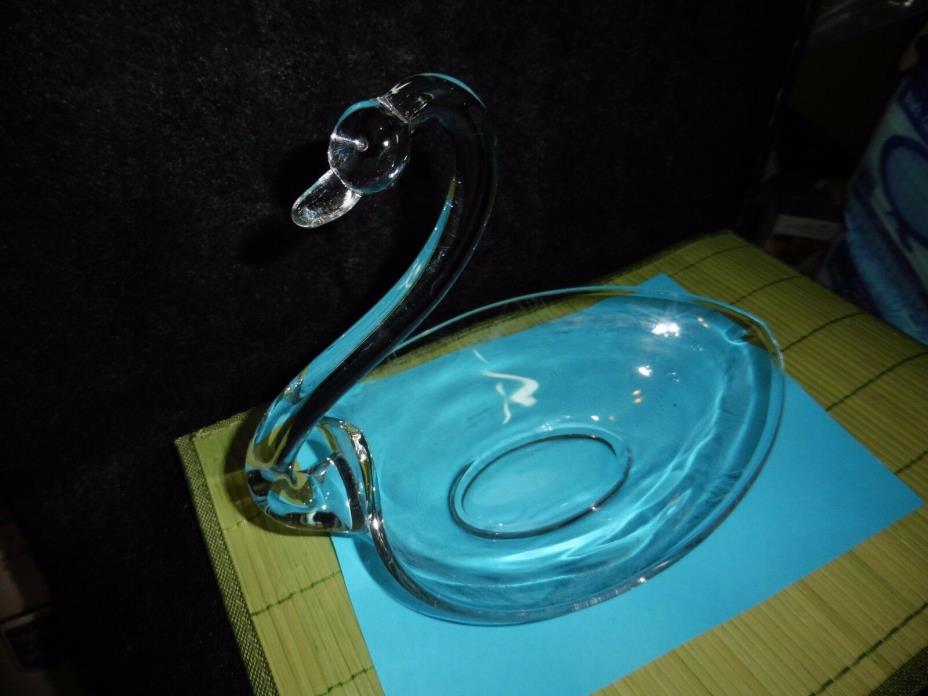Vintage Art Deco Clear Glass Swan Candy Trinket Dish Bowl