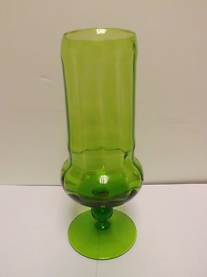 HAND BLOWN GREEN GLASS PEDESTAL VASE