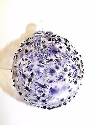 BOYCE ART MARKED AMETHYST SPECKLED AND TRANSPARENT HAND BLOWN GLASS ORNAMENT