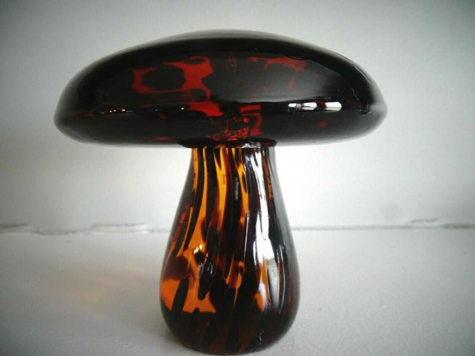 Artist Signed Studio Art Glass MUSHROOM Figurine Paperweight Tortoise Shell