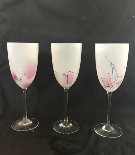 Vintage Steven Maslach  Art Glass Wine Goblets  - Signed and Dated 85