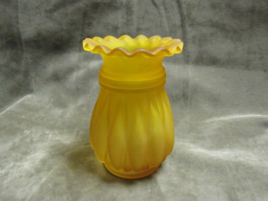 Vintage 1970's Kanawha Glass Amber satin Pleated Design Ruffled Top Vase