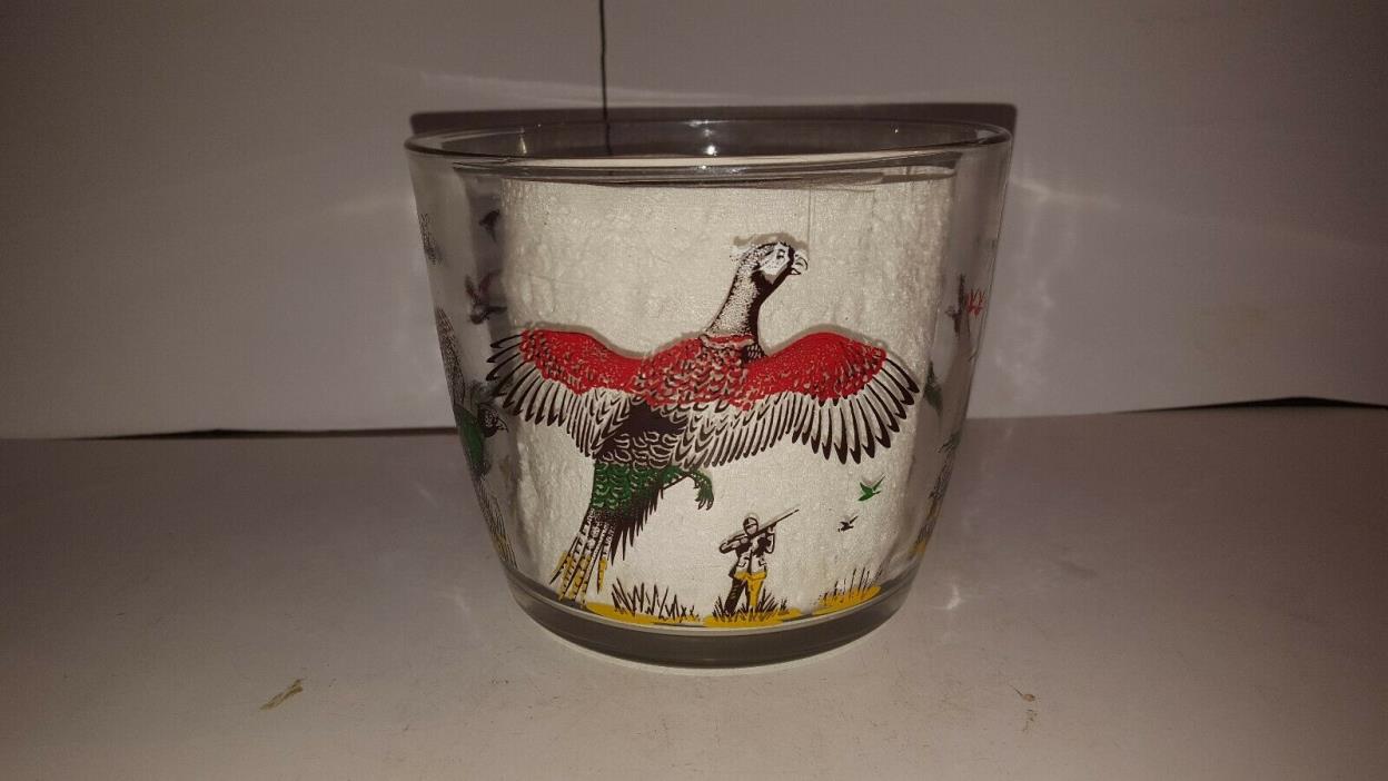 Hazel Atlas Mid-Century Pheasant Bird Hunter Glass Ice Bucket