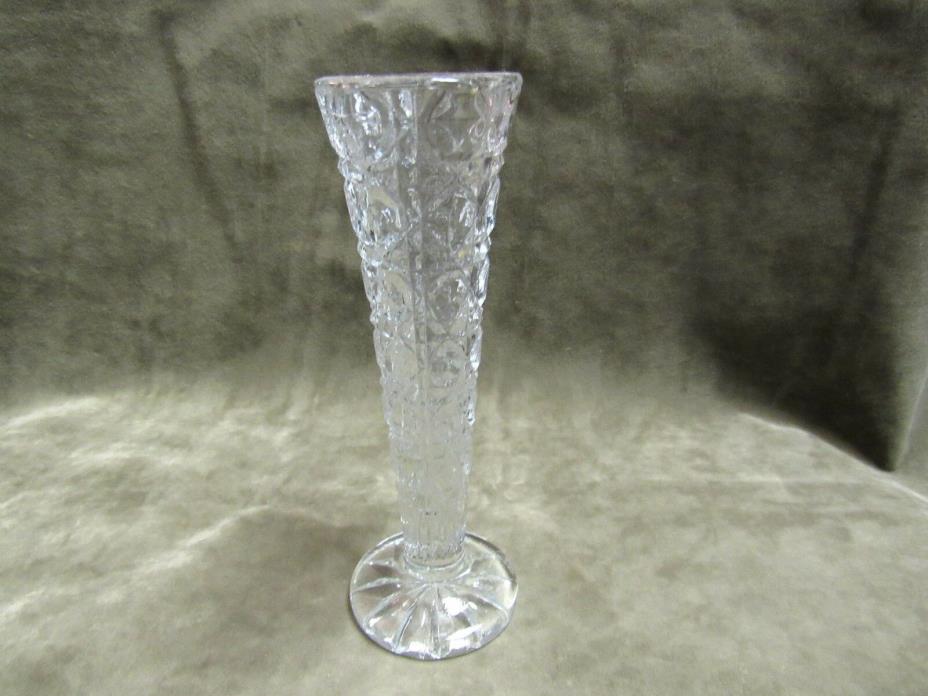 Vintage 1930's Pressed Glass Bud Vase button and Cane Pattern in Clear color