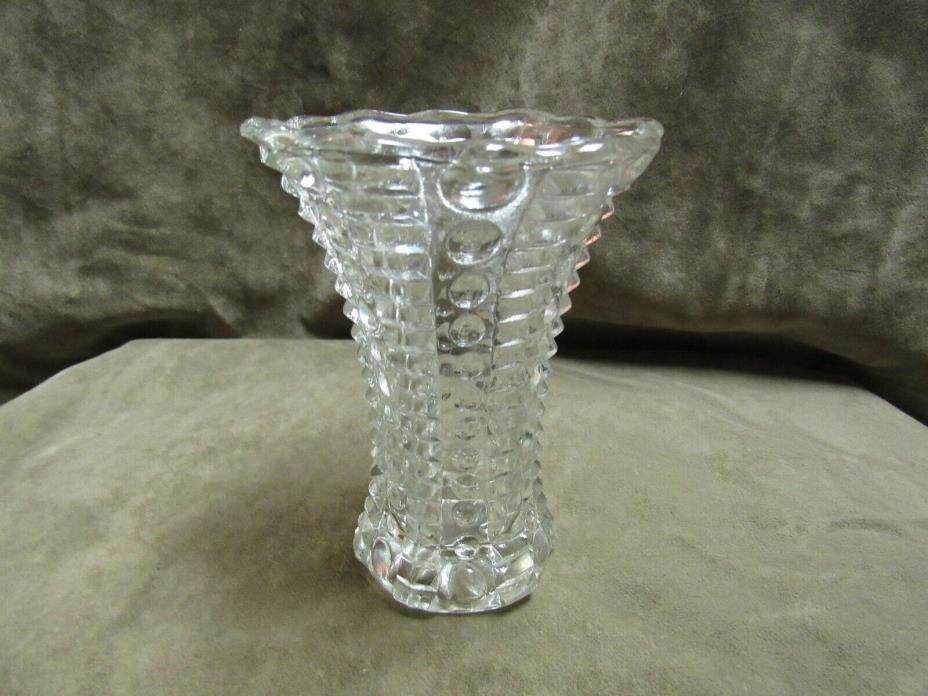 Circa 1930's Anchor Hocking Glass Small Favor Vase Bars and Dots Design Pattern