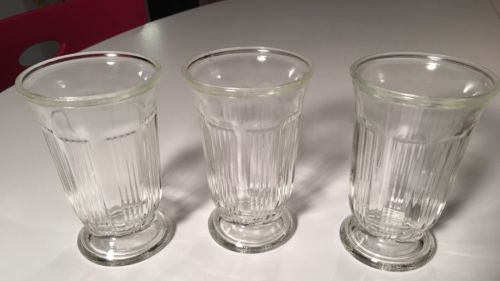 LOT Of 3 Vintage Clear Juice Glasses Ribbed With Round Pedestal Bases