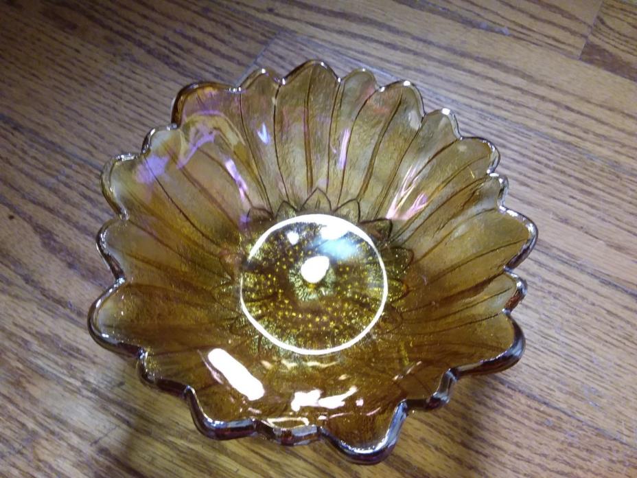 VINTAGE...AMBER CARNIVAL GLASS?..... CANDY/NUT DISH ...aprox 7 1/2