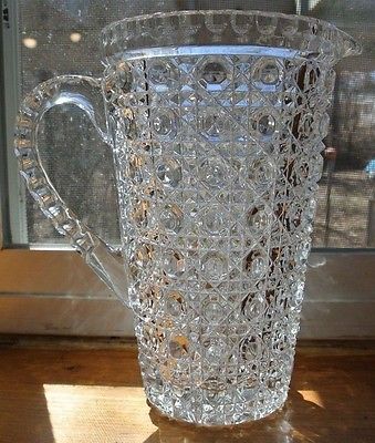 Vintage Press Glass Pitcher with Buttons and Diamond Designs