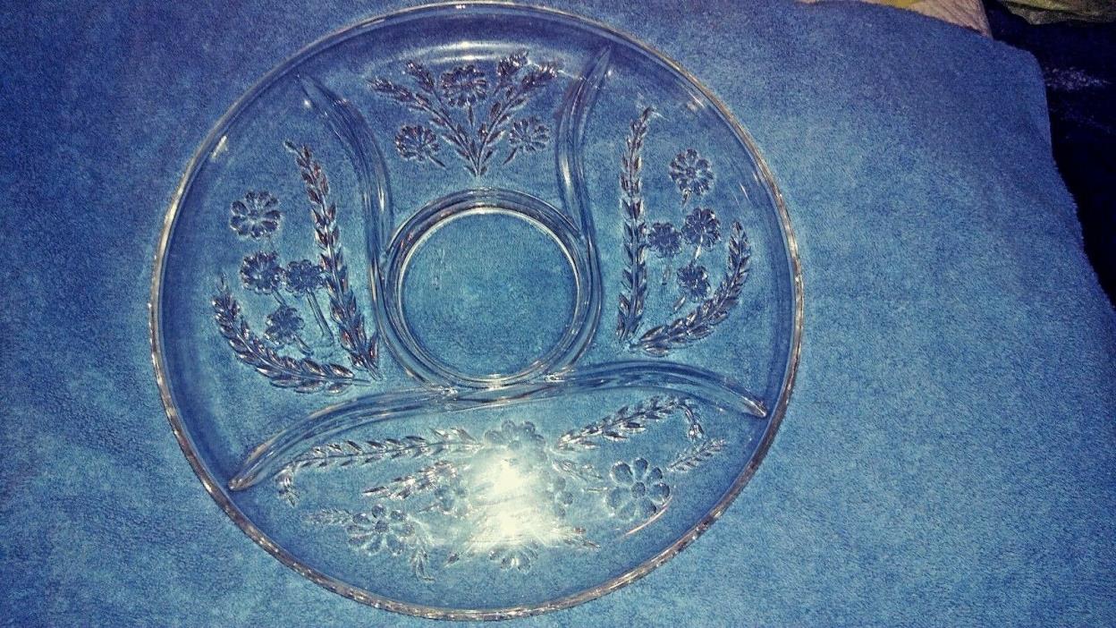 vintage Daisy flower Glass Platter Relish Serving Dish Pickle Plate Veggie Tray
